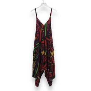 Kahindo Boxy Jumpsuit S Sleeveless V-Neck Cropped Ethnic Print Wide Leg Pocket